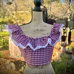 Summer dreams Red Gingham Ruffled Crop Top with button up back Bust 34 waist 27